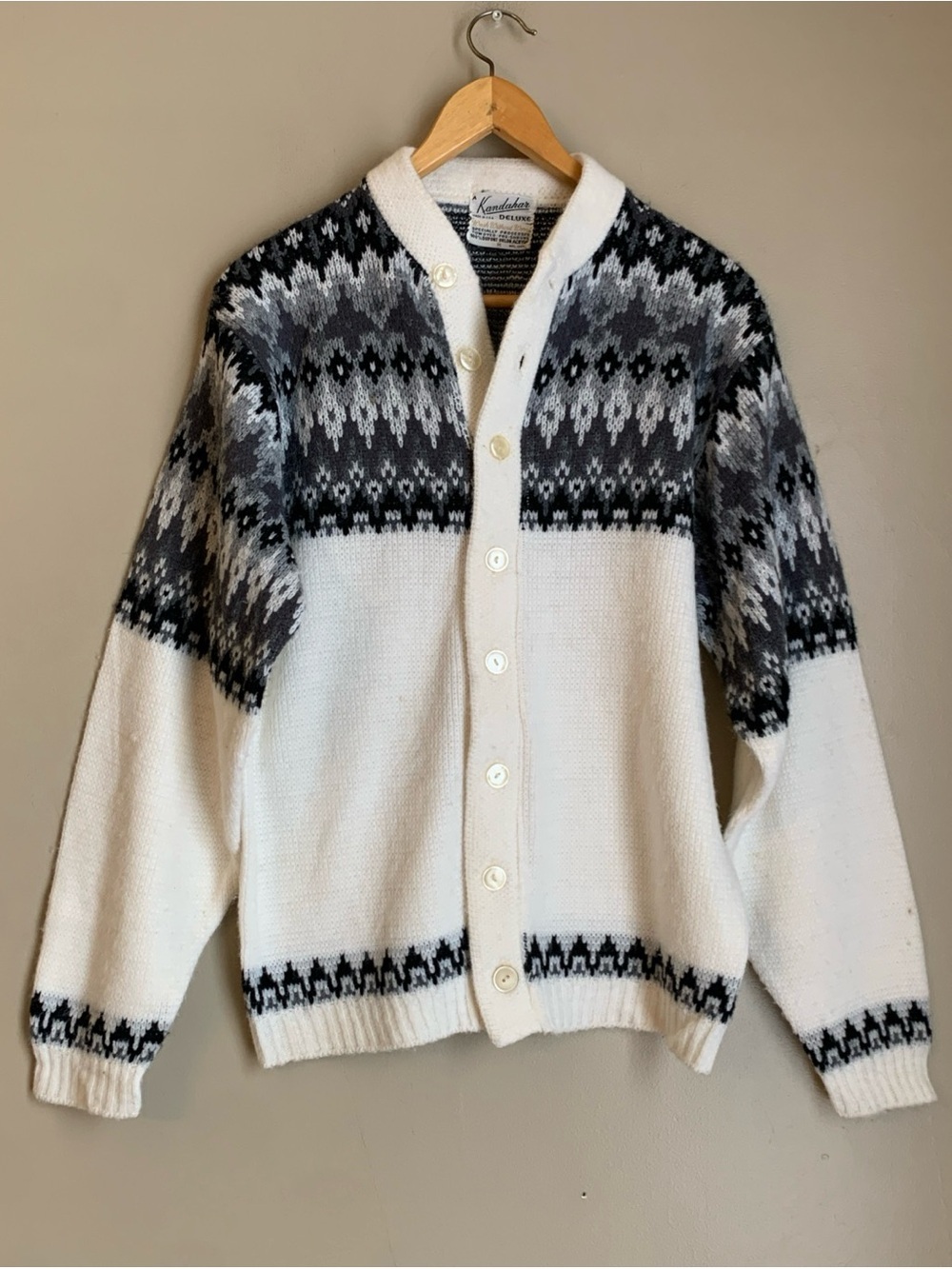 Vintage Kandahar Deluxe Cream Gray Nordic Cardigan Sweater Acrylic Medium